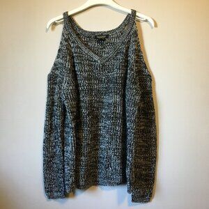 Revamped Salt and Pepper Cold Shoulder Marled Knit Sweater XS
